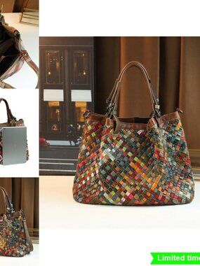 Handwoven Genuine Leather Tote Bag Crossbody Large Capacity
